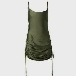 ARITZIA Wilfred Only Ruched Slip Dress in Dark Green XS